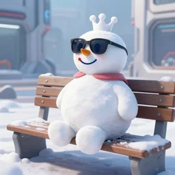 beautiful hypdertailed digital painting of a snowman wearing ( ( ( ( sunglasses!!!!!!!!!! ) ) ) ) ) sitting on a bench outside a futuristic neon cyberpunk ice cream store, cyberpunk city in background, night time, stunning lighting, global illumination, octane render, trending on artstation, unreal engine 5, 4 k