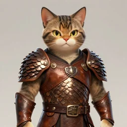 male anthropomorphic cat cartoon style wearing leather scale amour