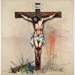 bloody jesus christ crucified painted by cy twombly and alex katz