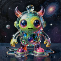 a hd surrealism painting of a 3d cast glass galactic neon complimentary colored cartoon surrealism melting creature by kandsky and salvia dali the fourth, salvador dali's much much much much more talented painter cousin, 4k, ultra realistic