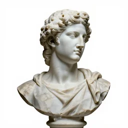 industrial greek marble bust, high detail macro photography, isolated on a pure white background, centered, entire object in frame, sharp focus, soft studio lighting