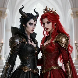 lesbian wedding between evil pyromancer and a red mage from final fantasy, steampunk, unholy, white church background, detailed face, sharp focus, highly detailed, cinematic lighting, studio quality, colorful, smooth render, unreal engine 5 rendered, octane, rendered, by artgerm, greg rutkowski, alphonse mucha