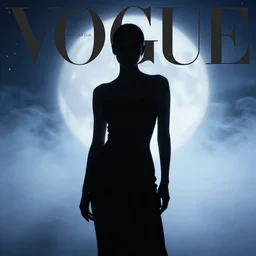 fashion model silhouette smoke, soft blue moon light, blur stars, vogue cover style, poster art, high detail, intricate oil painting, multiple exposure, hyperrealism, by stanley kubrick