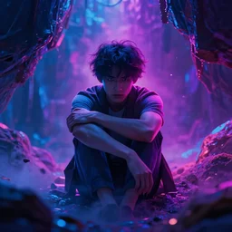 unreal engine 5, a young man trapped in a dream, neon colours