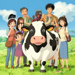 maximalist joyful cow, trending on pixiv fanbox, painted by makoto shinkai takashi takeuchi studio ghibli, akihiko yoshida, yoshitaka amano, wangechi mutu, clean cel shaded vector art. shutterstock. behance hd by lois van baarle, artgerm, helen huang, rossdraws, illustration
