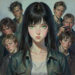 a painting of a fully dressed girl wearing a jacket upper body with beautiful green eyes, highly detailed, digital painting, artstation, sharp focus, dreamy illustration, art by katsuhiro otomo ghost - in - the - shell, artgerm, jeremy lipkin and giuseppe dangelico pino and michael garmash and rob rey