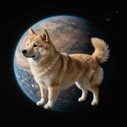 a photo of a planet in the shape of a dog in space, realistic