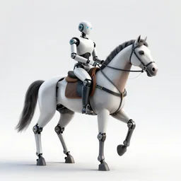 a horse riding a robot photorealistic render