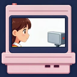 screenshot of the 2 d talking simulation game, a girl character face looking at cam, snes