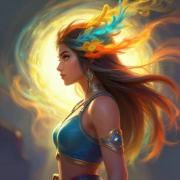 side - profile painted portrait, maya ali as a wind mage, bright backlit, key lighting, smooth, gaudy colors, unreal engine render, maya render, octane render aesthetic, dota! matte painting concept art, official fanart behance hd artstation by james gilleard, jesper ejsing, lois van baarle, ilya kuvshinov, mucha