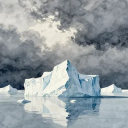 minimalistic polar iceberg landscape, watercolor by Eric Carle