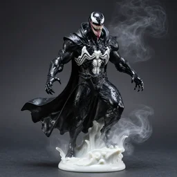 venom lord sculptor, black paint on white porcelain, leather cloak, intricate, wet plastic, levitating, style of alex stoddard, blood mist, 8 k