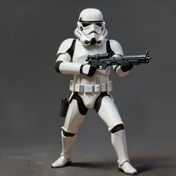 a wide shot of an imperial stormtrooper in battle position ready to shoot his blaster concept art by Doug Chiang cinematic, realistic painting, high definition, very detailed, extremely high detail, photo realistic, concept art, the Mandalorian concept art style