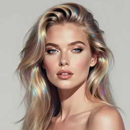portrait of a woman inspired by lois van baarle, illustration iridescent, iridescent hair, face, hair styles, light make up self confidence, cinematic 8 k