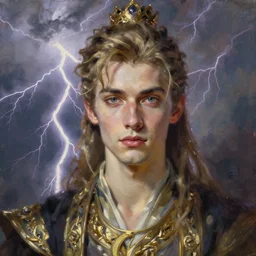 painting by krenz cushart, portrait of a handsome prince of the lightnings, finely detailed features, intricate brush strokes, beautiful lighting, trending on pixiv fanbox.