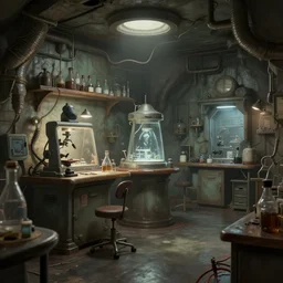 a beautiful insanely detailed concept art of a basement laboratory, soft, ray tracing, ambient occlusion, octane render, by moebius, by greg rutkowski