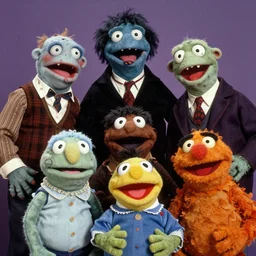 zombie fraggle rock muppets, family photo of zombie muppets, dawn of the dead ( 1 9 7 8 ), photo from the 7 0 s