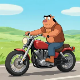 Fred Flintstone riding a motorcycle