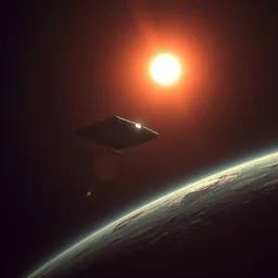 a lonely space ship orbiting a distant planet at nighttime, cg by steve argyle, cgsociety, sunset, star light, nocturnal, alien spaceship, deep space, celestial, planets, interstellar travel, space, aliens, solar system, flying saucer, extraterrestrial life, sci fi, fantastic, futuristic