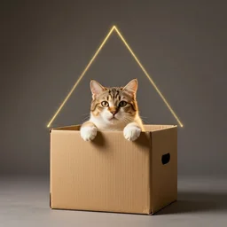 cat in the box, four paws outside, studio light, great composition, golden ratio