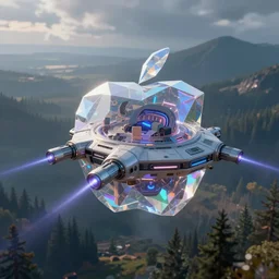 futuristic prism shaped levitating luxury personal spaceship designed by apple with a laser cannons flying above the tundra forest art by greg rutkowski and paul ozzimo, epic fantasy sci - fi volumetric light clear focus detailed unreal engine digital art trending on artstation deviantart octane render,