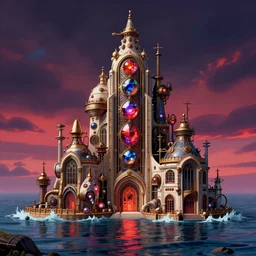 architecture by ivan aivazovsky, retrowave sea infrared bioshock gem steampunk reclaimed by nature, archdaily, wallpaper, highly detailed, trending on artstation.
