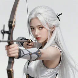 character concept art of a gorgeous white haired female archer | | distinct - fine, key visual, realistic shaded perfect face, fine details by stanley artgerm lau, wlop, rossdraws, james jean, andrei riabovitchev, marc simonetti, sakimichan, and jakub rebelka, trending on artstation