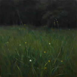 a dark oil painting of a beautiful meadow; masterpiece; extremely-detailed; by Craig Mullins