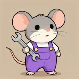 cute attractive female mouse, wearing purple jumpsuit, holding a wrench