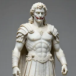 white marble statue of the joker wearing ancient roman armor, 8 k, very detailed, very intricate,