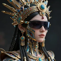 highly lifelike portrait beautiful divine tribal princess with regalia adornments rayshade hdr into infinity, face axonometricy mechanical fantasy intricate elegant, in void of latent space, volumetric lighting 3 d modelling