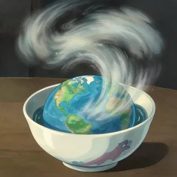 a whirlwind syphoning another world from inside a bowl, style studio ghibli and wlop