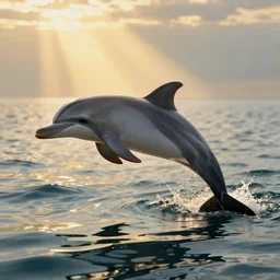 dolphin swimming, golden hour, god rays, by artgerm and ismail inceoglu, masterpiece, beautiful, intricate, elegant, highly detailed