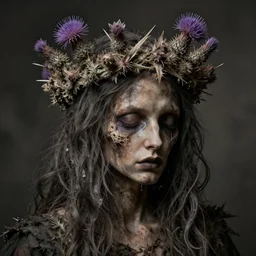 squalid thistle putrid crown, in the style of adi granov, dramatic, tragic, intricate, detailed, beautiful, 8 k resolution