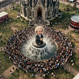cinematic bird eye view of coachella with crowds centered around statue of mark zuckerberg, flooding, cinematic, ultra realistic, realism, intricate, digital art, ambient, by beksinski, by jamie hewlett, gothic art style, 3 5 mm film grain, artstation