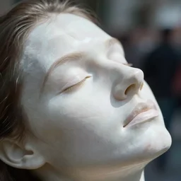 out of focus street photography by luigi ghirri, very blurry, translucent white skin, closed eyes