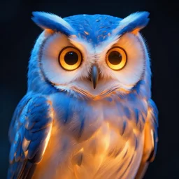 glowing owl, blue and orange colours, highly detailed, digital art, sharp focus, trending on art station