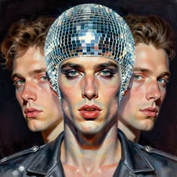 portrait of a funky disco crackhead, by shigenori soejima, by frank frazetta, by thomas kinkade, by ilya kuvshinov, digital painting masterpiece, beautiful brush strokes, advanced lighting technology, symmetry!!!, accurate and realistic faces and anatomy