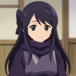 cute anime ninja school girl in the style of katanagatari, kuudere, expressionless