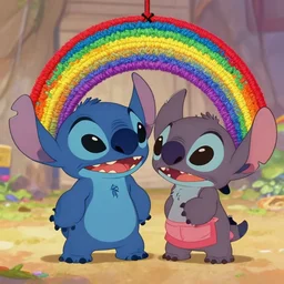 rainbow colored stitch from lilo and stitch, film still from lilo and stitch 2 0 0 2
