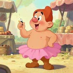 a dwarf bare breast and wearing pink tutu holds a speech on the marketplace, illustration, gel pen, by weta digital