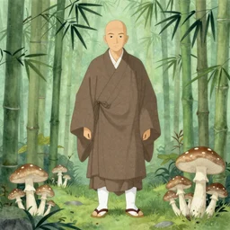 ancient japanese monk, by kiki smith, by zdzisław beksinski, full body, detailed face, traverse, zoomed out, bamboo, mushrooms, mycelium, mycena acicula, tremella - fuciformis, insanely detailed and intricate, hypermaximalist, elegant, ornate, hyper realistic, super detailed