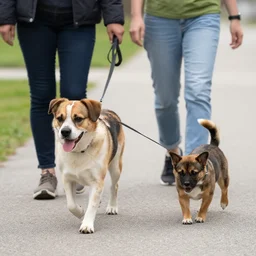 a dog taking his pet human for a walk