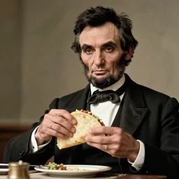 photograph of abraham lincoln eating a taco with his hands in 1 8 6 2