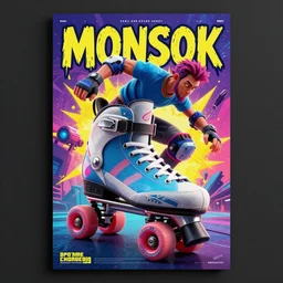 roller blades ride monster music band poster phonk, colorful pro photography octane render weta digital,