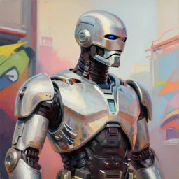 greg manchess portrait painting of robocop as overwatch character, medium shot, asymmetrical, profile picture, organic painting, sunny day, matte painting, bold shapes, hard edges, street art, trending on artstation, by huang guangjian and gil elvgren and sachin teng
