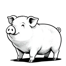 illustration full body side view of a pig wearing a anime thick lines black and white 8k
