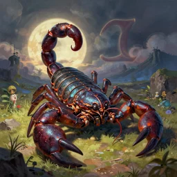 humanized version of the zodiac sign of the Scorpion, fantasy drawing, colorful, concept art, artstation winner, procreate, low energy, high contrast
