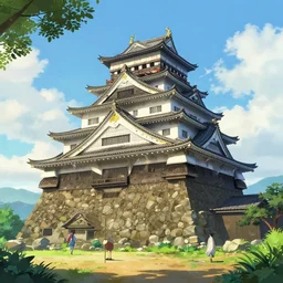 Japanese countryside castle, Low level, rendered by Beeple, Makoto Shinkai, syd meade, simon stålenhag, synthwave style, digital art, unreal engine, WLOP, trending on artstation, 4K UHD image, octane render