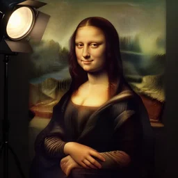 photorealistic mable bust of mona lisa, smooth light from upper left, dark background, studio lights